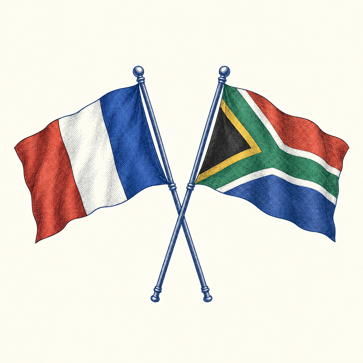 Drapeaux français et sud-africain croisés
