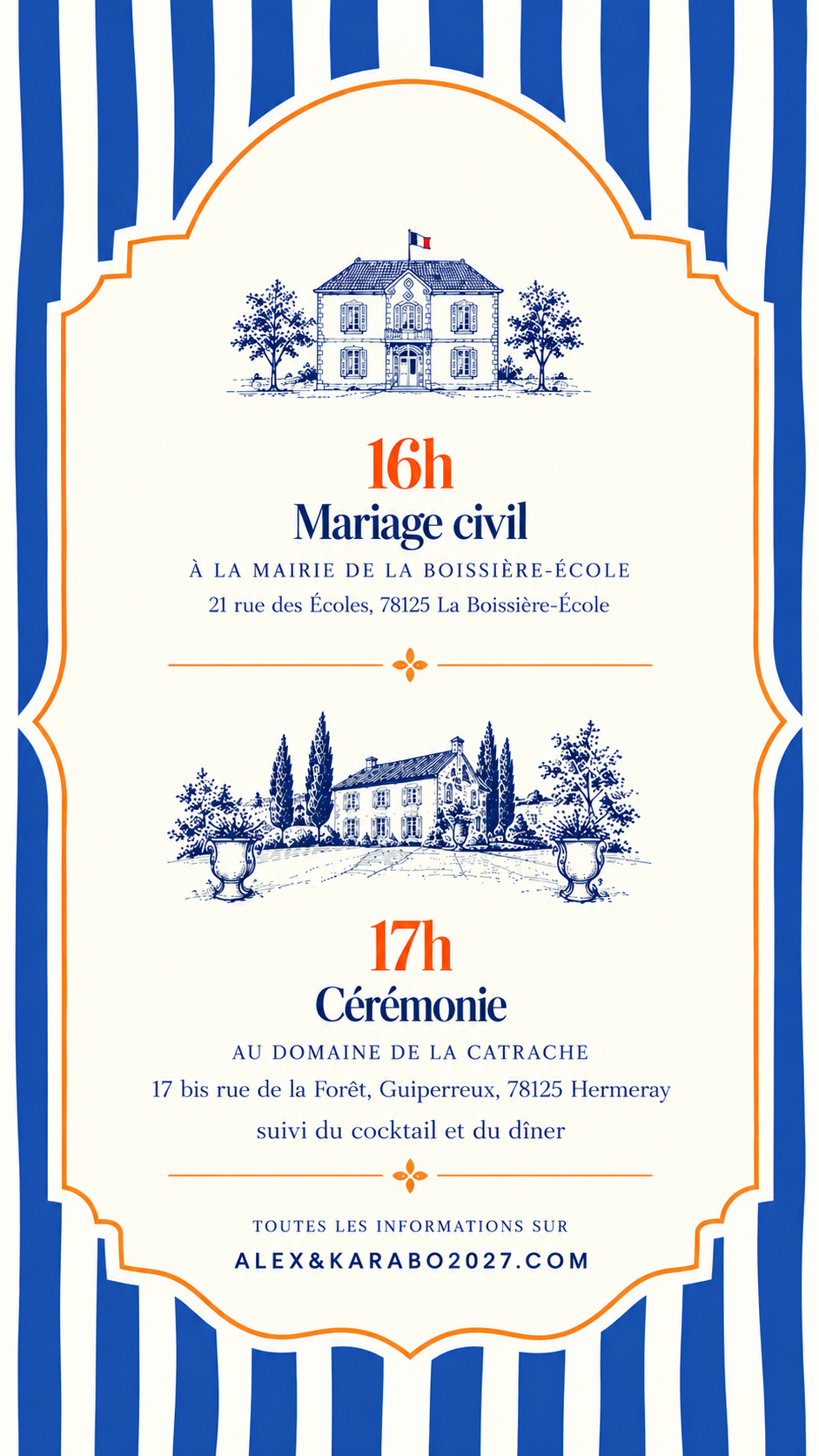 Programme : 16h Mariage civil, 17h Cérémonie